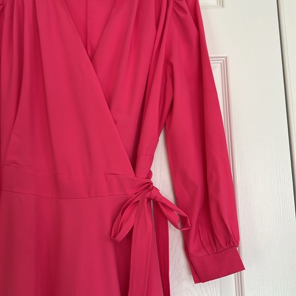 New Without Tag Barbie Pink Wrap Dress Long Sleeves Gold Buttoned Cuff Small - Picture 5 of 17